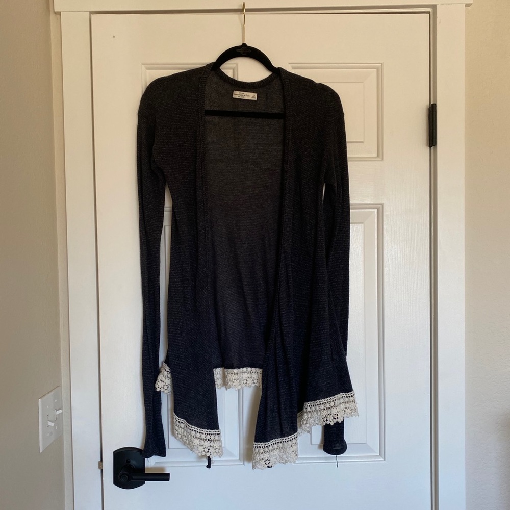 Navy cardigan with lace trim